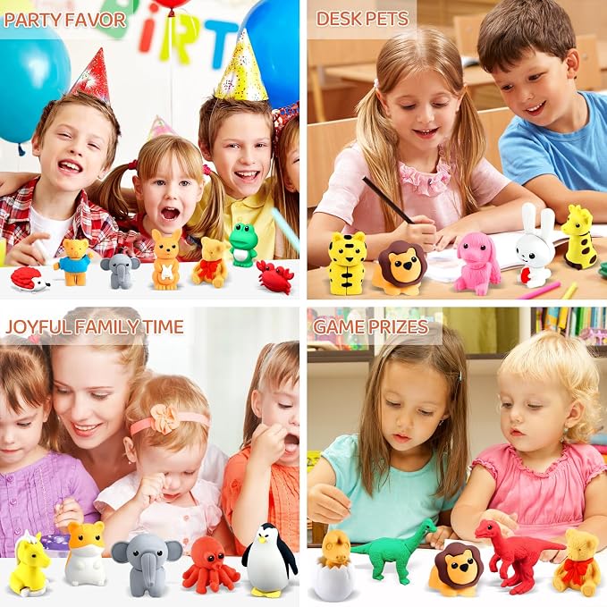 URSKYTOUS 81Pcs Animal Erasers Desk Pets for Kids Animal Pencil Erasers Bulk Puzzle Eraser Toys Gifts for Classroom Prizes,Game Reward,Treasure Box,Easter Egg Fillers,Goodie Bag Stuffers,Party Favors