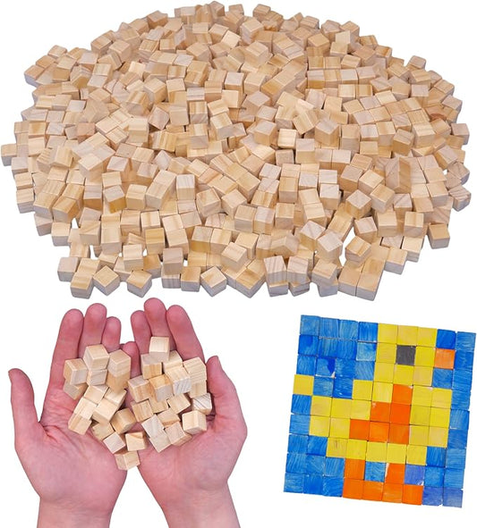 Wood Blocks, 1000-Pack - Bulk Unfinished Wooden Cubes for STEM | 1000 unfinished wood cubes in bulk for classroom building, painting, and STEM projects