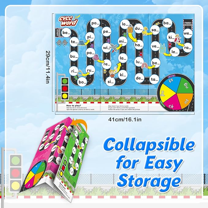 Broytain Phonics Board Games for Kids,Educational Learning CVC and CVCC Board Games for Boys and Girls,Reading and Spelling Word Games Ages 4 5 6,Classroom Travel Indoor Outdoor Family Games