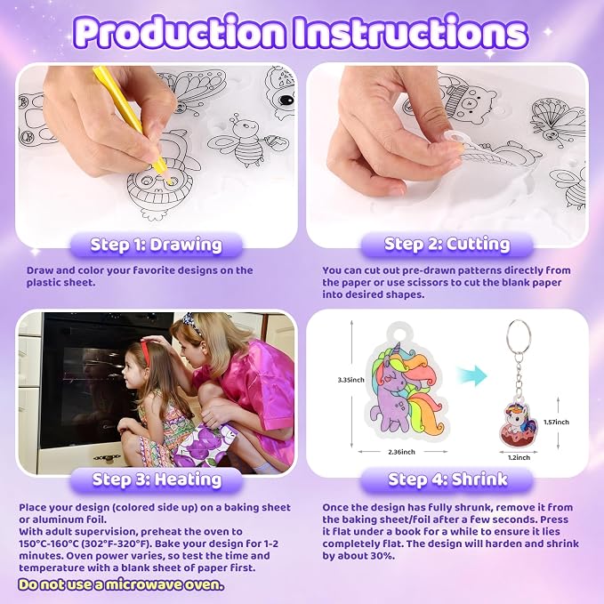 Funtopia 185pcs Shrinking Craft Kit for Kids, Glow in the Dark Keychain Kit | 75 Pre Cut Shrink Paper, Arts and Crafts for Kids Girl Ages 4 6 8 10 12, DIY Shrink Art Plastic Sheets with Charms, 12 Themes