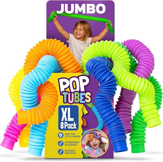 Nutty Toys Jumbo Pop Tubes - 8-Pack XL Sensory Toys - Creative STEM Learning for Kids - Connect & Pop! Top ADHD Autism Fidget 2026, Best Boy & Girl Easter Essentials & Easter Basket Stuffers Gift Idea