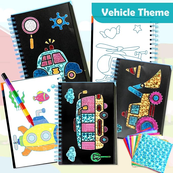 FUNNYB&G Foil Art Craft Kit for Kids, Sparkly Birthday Gift Toy for Boys | No Mess, Kids Ages 4-10 Create Sparkling Artwork, A Creative Gift for Birthdays, Holidays, Travel Activities,Screen-Free Fun