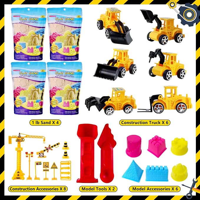 ESSENSON Construction Sensory Bin for Kids - 4LBS Magical Sand | Play Sand Kit with Toy Truck, Pretend Play Beach Sensory Toy, Sandbox, Gifts for Girls and Boys