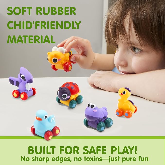 JOYIN Animal Cartoon Cars, Soft Rubber Toy Car Set, Mini Vehicles, Bath Toy Car for Kids, Gift for Boys and Girls, Summer Beach and Pool Activity, Party Favors for Kids
