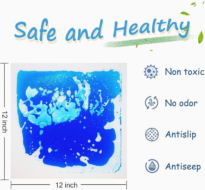 edusense Liquid Sensory Floor Tiles Non-Slip Autism Home&Classroom Play 3+ | Non-Slip Cushioned Motion Tiles for Autism Sensory Play, Daycare, Motor Skills, Visual Tracking, Ages 3+