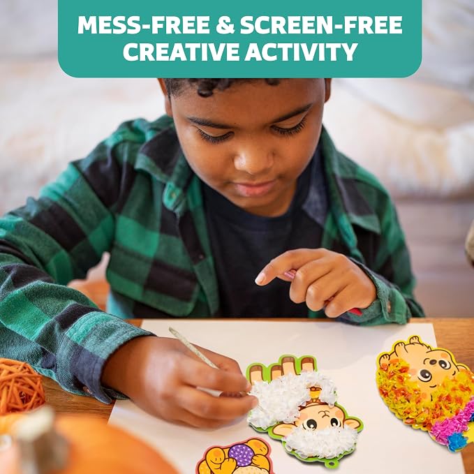 Poke-In Craft Animals, Poke Art for Kids Ages 4-8, Fun Punch Tufting Kit | 9 foam animals, 1000+ 3d fabric squares, non-messy beginner kit, preschool learning activity, poking easter craft