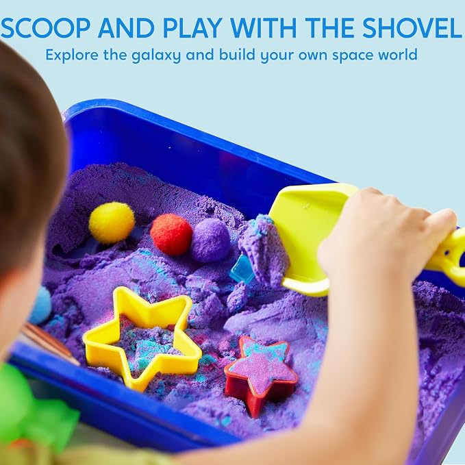 JOVA Klever Kits Outer Space Sensory Bin for Kids with Glow in The Dark Alien and Rocks, Sandbox with Lid Dual-Color Sand, Preschool Learning Activities Gifts for Boys Girls Age 3+