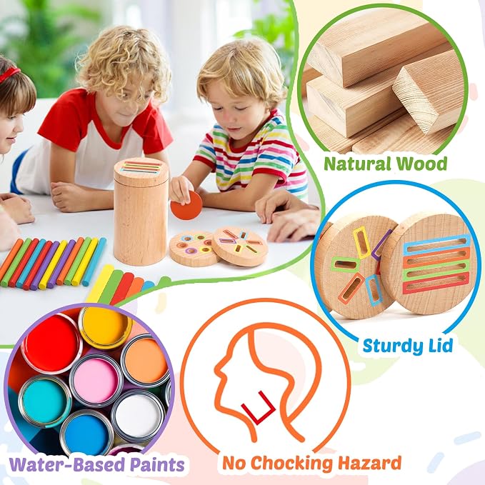 Montessori Toys for 1-3 Year Old, 3 in 1 Wooden Color Sorting Stacking Travel Toy for Toddlers 18+ Months with Magnetic Lid, Birthday Christmas Learning Gift for 2-4 Year Olds Boys Girls