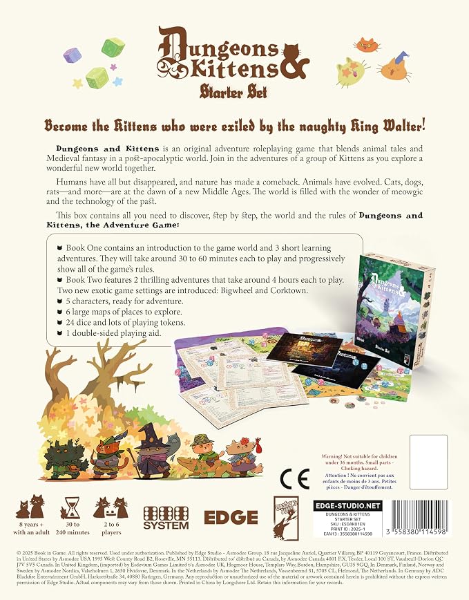 Dungeons & Kittens Roleplaying Game Starter Set | Animal Fantasy RPG in a Wholesome Post-Apocalyptic Medieval World for Family, Kids & Adults, Ages 8+, 2-6 Players, 90 Mins