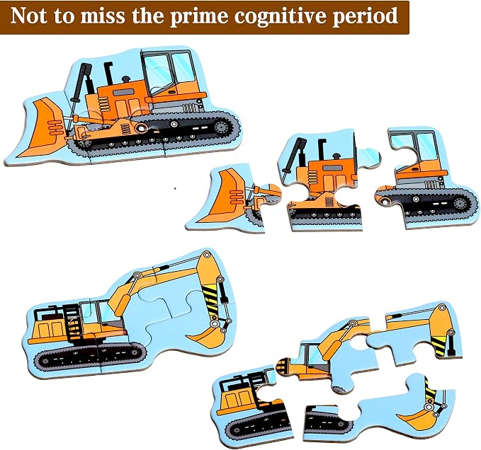 Magnetic Puzzles for Kids Ages 3-5, Travel Toddler Excavator Puzzle Toy | Refrigerator Magnet Game for Ages 4-6, Learning & Birthday Gift for Boys, Car Airplane Road Trip Quiet-Time Activity Toys