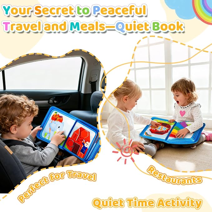 DEGIDEGI Montessori Busy Book for Toddlers, Educational Sensory Activity Book with Life Skills Training, Quiet Travel Toy for Car and Airplane, Christmas Birthday Gift (Light Blue)