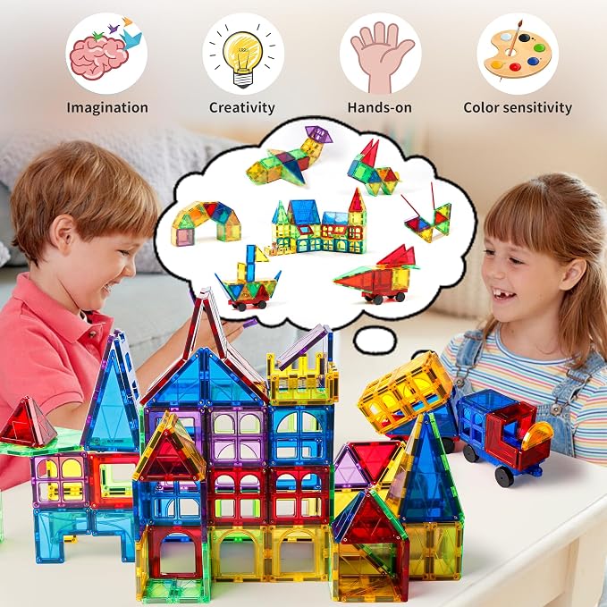 MAGBLOCK 120PCS Magnetic Tiles Building Blocks Construction Toys for Kids | Construction Kids Toys STEM Magnet Tiles, Stacking Blocks Learning Gifts for Ages 3+ Boys Girls