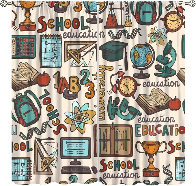 Science Blackout Curtains, Chemistry Science Pharmacy Research Rod Pocket Window Drapes for Kids Girls Boys Bedroom Living Room Set 2 Panels,42x45 Inches, Style-2