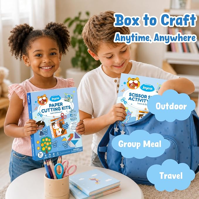JoyCat Scissor Skills Activity Kit, Toddler Scissors Ages 3-5, Learning | Preschool workbook with 34 learning activities, scissors for kids and glue for cutting practice and toddler crafts.