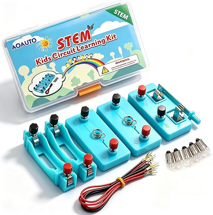 Kids Electric Circuit STEM Experiment Kit, Physics Learning Set for Series & Parallel Circuits, Teaching Supplies for Classroom & Homeschool Students