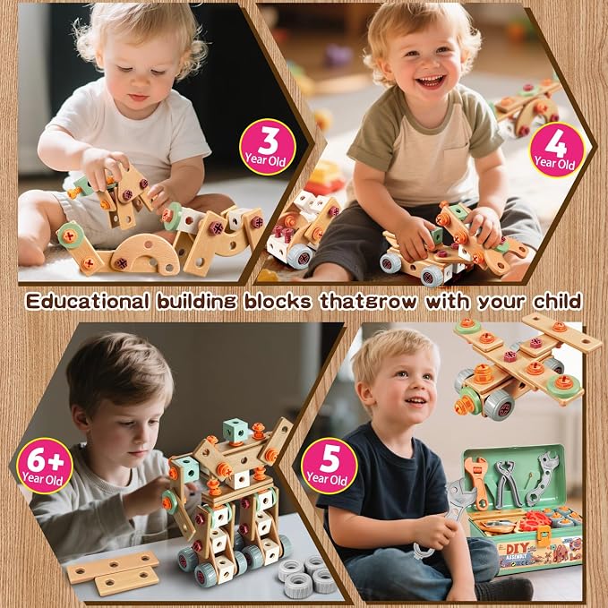 VEAIS Kids Tool Set with Drill,148Pcs Tool Set with Toolbox,STEM Montessori Toys for 3 4 5 Year Old,Pretend Play Kid Toy,Educational Construction Toy for 3-5 Year Old Boy Girl,Birthday Gift for Kids
