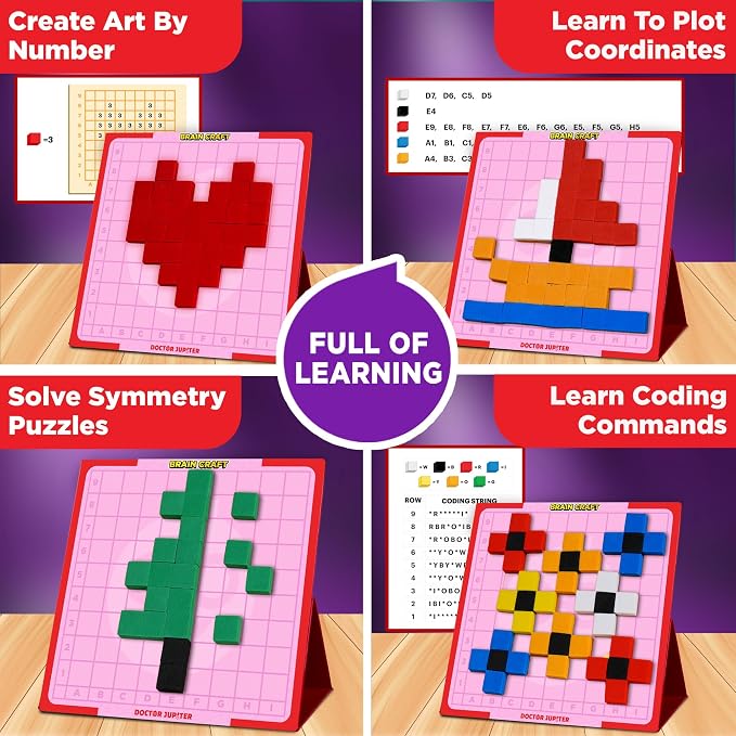 Doctor Jupiter Girls' First STEM Pixel Art Kit for Kids Ages 5+ | 100+ Coding Challenges, Birthday Gift for Girls Ages 5,6,7, Montessori Educational Math Toy
