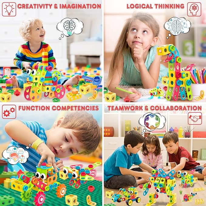 NXONE 195 PCS STEM Toys, Building Sets for Kids 3+ | Educational Building Toys for Boys and Girls Ages 3-10, Hands-On Learning, Electric Drill & Storage Box Included