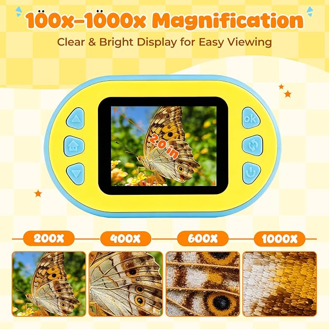 Handheld Microscope for Kids - HTVRONT 1000X Kids Microscope 2.0" HD Screen | 2-in-1 Microscope & Telescope, Kid-Friendly Operation, 4-Hour Extended Battery, Ideal Educational STEM Gift for Kids 3-12