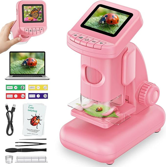 1200X Microscope for Kids, 2 in 1 Handheld & Desktop Digital Microscope with 9 Slides Science Kit, Portable Microscope HD Screen Video Record, STEM Educational Toys Gifts for Ages 6-12 Boys Girls