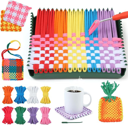 IQKidz Weaving Loom Kit for Girls Ages 8-12, DIY Arts and Crafts for Kids and Adults, Great Toy Gifts for Beginners 6-8 9 10 11 12, Potholder Knitting Loom with 224 Refill Loops