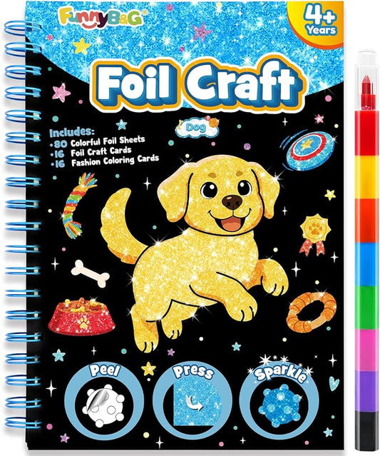 FUNNYB&G Foil Art Craft Kit for Kids, Sparkly Birthday Gift Toy for Kids | No Mess, Kids Ages 4-10 Create Sparkling Artwork, A Creative Gift for Birthdays, Holidays, Travel Activities,Screen-Free Fun