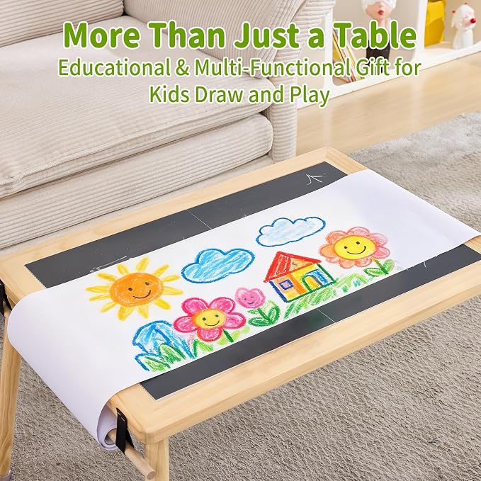 Sensory Table for Toddlers Kids, Wooden Activity Table for Play Study Paper Roll Holder Indoor/Outdoor Montessori Play Sand and Water Table with Foldable Toys Storage Bins