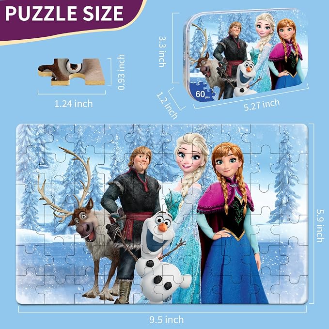 Toddler Puzzle Ages 3-8, 60 Piece Jigsaw Puzzle in Metal Box, Educational Learning Toys for Boys and Girls, Premium Puzzle Games