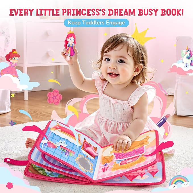 JoyCat Princess Busy Book for Toddlers 1-3, Dress Up Montessori Quiet Toy | Princess busy book with dress-up activities encourages fine motor skills, creativity and quiet travel play for toddlers.