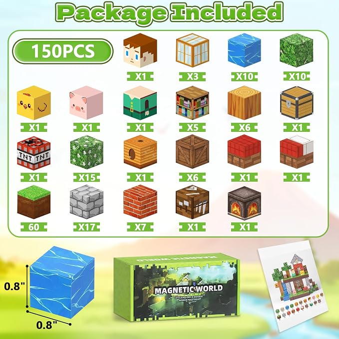 150PCS Magnetic Blocks - 0.8" Magnetic Building Blocks for Kids | Educational Magnet Blocks, Magnetic Cubes Tiles, STEM Toys, Christmas Birthday Gifts for Boys & Girls Ages 3 4 5 6 7 8 9 10