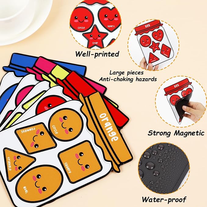 QOUBAI 10 Packs Shape Color Recognition Fridge Magnetic Sorting Set | Shapes Magnets for 1-3 Toddlers Educational,Kids Preschool Learning Magnets for Refrigerator Whiteboard Classroom Game