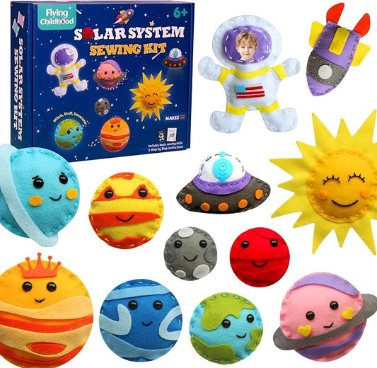 Flying Childhood Solar System Sewing Kit for Kids - Beginner Felt Craft Kits - Montessori Toys Gifts for Girls Boys 6 7 8 9 Toddler DIY Projects Classroom Must Haves