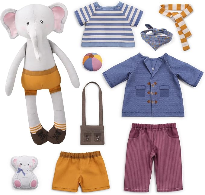 kullaloo Cut & Sew Fabric Panel – Elephant Doll Sewing Kit for Teens & Adults ✦ Intermediate DIY Plush Project with Clothes ✦ Dress Me Bestie Eddy