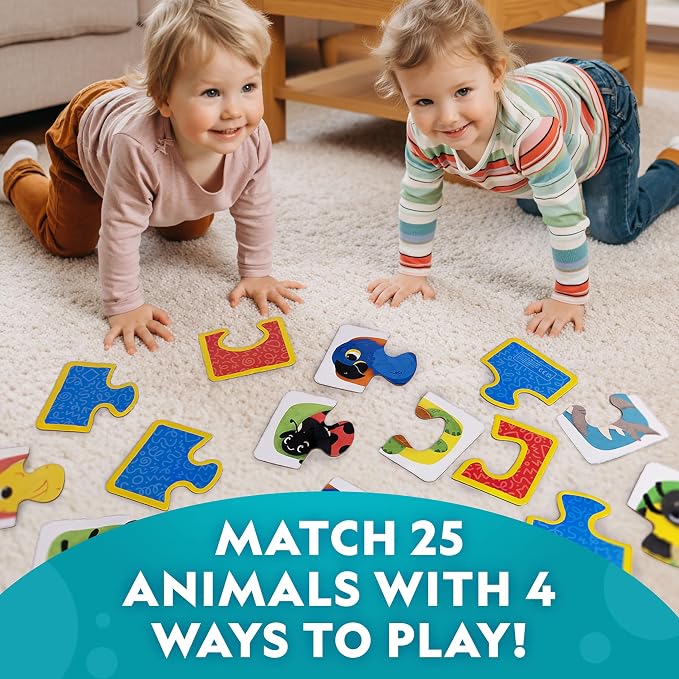 National Geographic Kids Animal Matching 2 Piece Puzzle Games for Toddlers | 50 Matching Puzzle Cards, 4 Educational Games, Portable Early Learning Set, Animal Matching, Play & Learn Booklet
