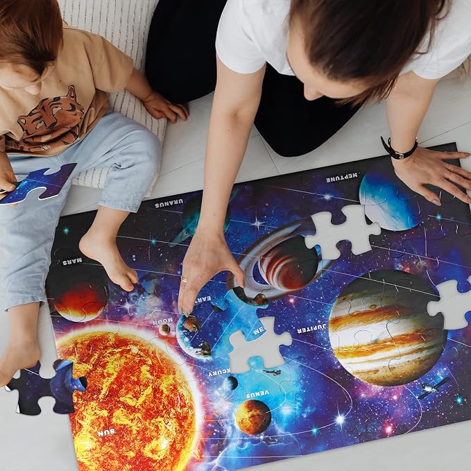 Jumbo Floor Puzzle for Kids,48 Piece Solar System Jigsaw Puzzle Ages 3-8 | Learn the Planets,Extra-thick Cardboard,Preschool Learning Toy,35x24 in Completed,Ages 3-8,Birthday Gift for Boys and Girls