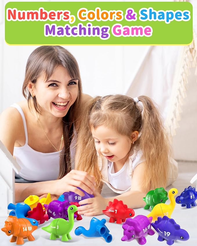 Number Dinosaur Toys for Kids 3-5, Montessori Learning Toys for 3 Year Old | Preschool Educational Toy, Toddler Boy Girl Gifts, Dino Travel Toy, Double-Sided Dinosaurs, Learn Numbers, Matching Game