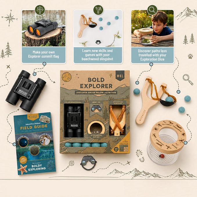 Bold Explorer Outdoor Adventure Kit - SHIPS MARCH 16-31 | Includes a wooden game and field guide, a STEM toy set for nature exploration, great fun for boys and girls of all ages
