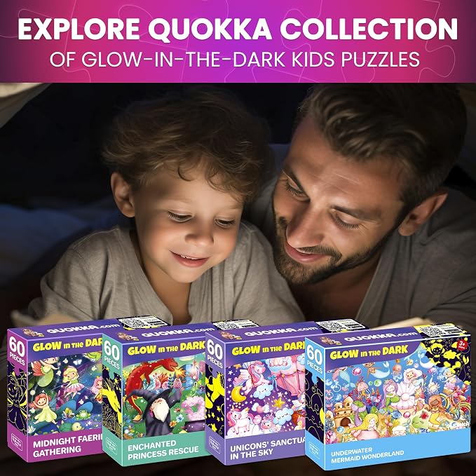 60 Piece Puzzles for Kids Ages 4-6 - 4 Unicorn Toddler Puzzles for Kids 4-8 | Glow in the Dark Puzzles with Mermaids and Fairy Tale - Fun Educational Toddler Game Toys Gift for Boys and Girls
