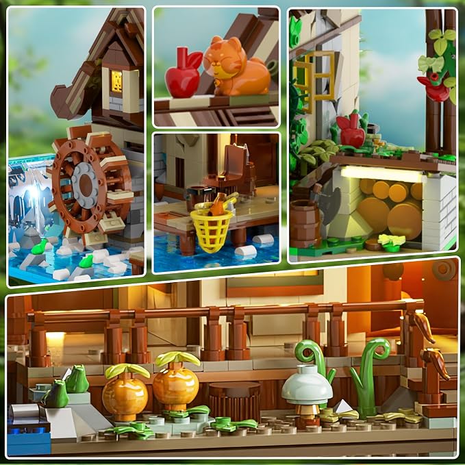 INSOON Wood Cabin Building Set with Lights for Adults, Forest House Kit | Cozy Cottage Display Model Mini Building Blocks with Animal Botanical, Home Office Decor Gift for Women Men Teens (2570 PCS)