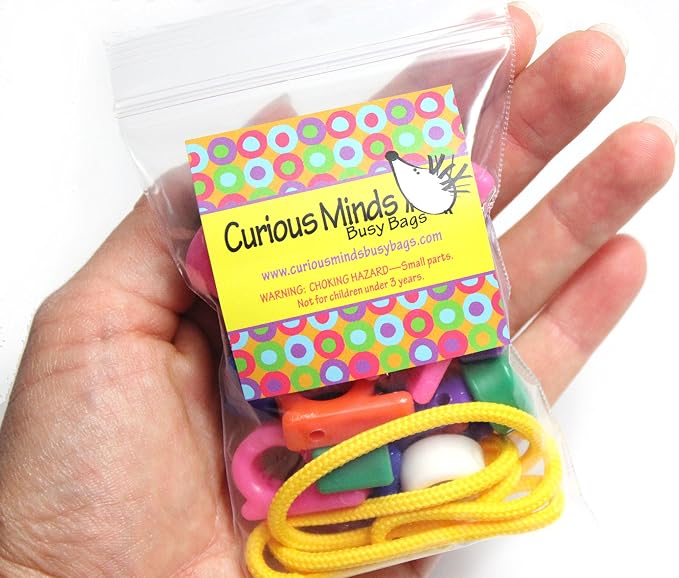 Uppercase Alphabet Lacing Beads Busy Bag - Perfect Fine Motor Learning Activity for Toddlers and Preschoolers. Sort By Shape and Color, Large Beads