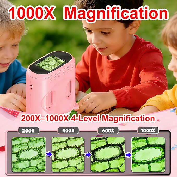 1000X Handheld Digital Microscope for Kids & Binoculars, STEM Toys, 2 in 1 | Kids Pocket Microscope with 2.0" IPS Screen, 8 LED, Photo and Video, Science Kit, Birthday Gifts for Boys Girls Ages 4-12