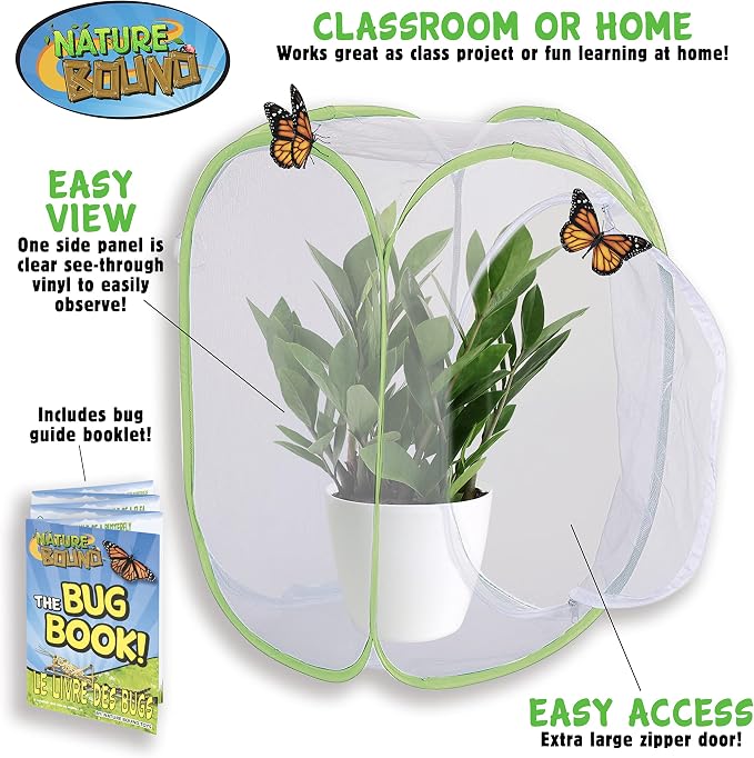 Nature Bound Butterfly Growing Kit - Live Caterpillar to Butterfly Project for Kids - Includes Voucher for Caterpillars, Green Pop-Up Enclosure, and STEM Learning Guide
