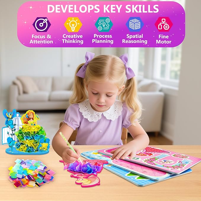 Poke in Magical Princesses, Christmas Birthday Gifts for 3 4 5 6 7 8 9 Year Old Girls, No Mess Girls Toys Age 6-8, DIY Arts and Crafts for Kids 4-6, Creative Activity Travel Toy