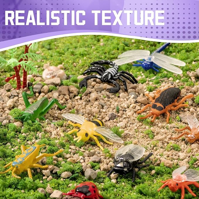 60 Piece Insect Toys with Gift Box, Realistic Plastic Bug Figures | Fake Bug Theme Party Decoration, School Project Sensory Bins, Classroom Reward, Halloween Goody Bag Filler Gift, Cupcake Topp