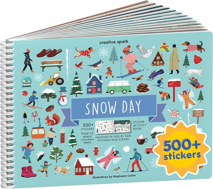 Cupkin Snow Day Coloring & Sticker Activity Book | 500+ Stickers | Spiral-bound kids craft format with 12 scenes, 12 art pages, side-by-side viewing, and an easy-peel design for ages 2–8