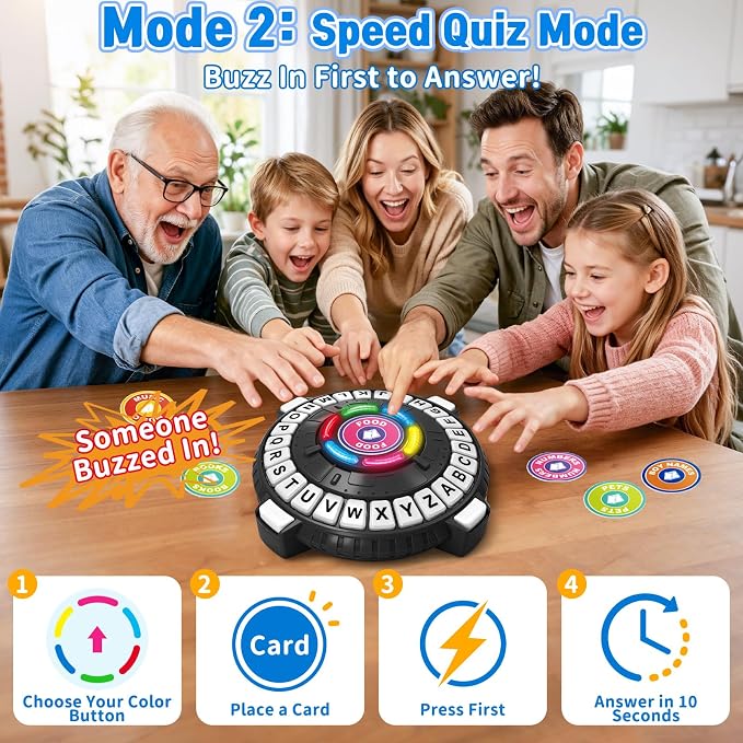 Family Board Game for Kids and Adults, Light-Sensing Word Game with 3 Modes | Fast-Paced 26-Letter Game with Timer for Family Game Nights and Parties, 40 Double-Sided Category Cards, 2–6 Players, Ages 8+