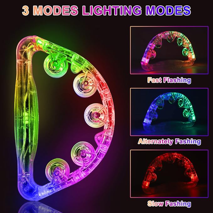 Aywewii LED Tambourine Light Up Musical Sensory Toys for Kids with Autism | 3 Flashing Modes (Fast, Slow & Alternating), Special Needs Must Haves, Toddler Instruments, Birthday Gifts for Boys & Girls