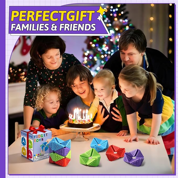 4PCS Sensory Flip Cube Fidget Toys, Quiet Fidget Toy for Kids & Adults | Hexagonal Silicone Sensory Toys for Teens,ADHD,Classroom Prizes,Office Desk Fidgets,Travel Toys,Party Favors,and Gift Ideas