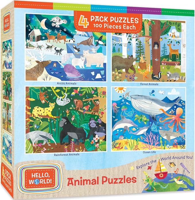 MasterPieces Hello, World! - 4-Pack 48Pc Puzzles - Jigsaw Puzzle with Vibrant Artwork and Durable Pieces - Fun Family Activity, Brain Challenge, and Educational Entertainment for Kids, Teens