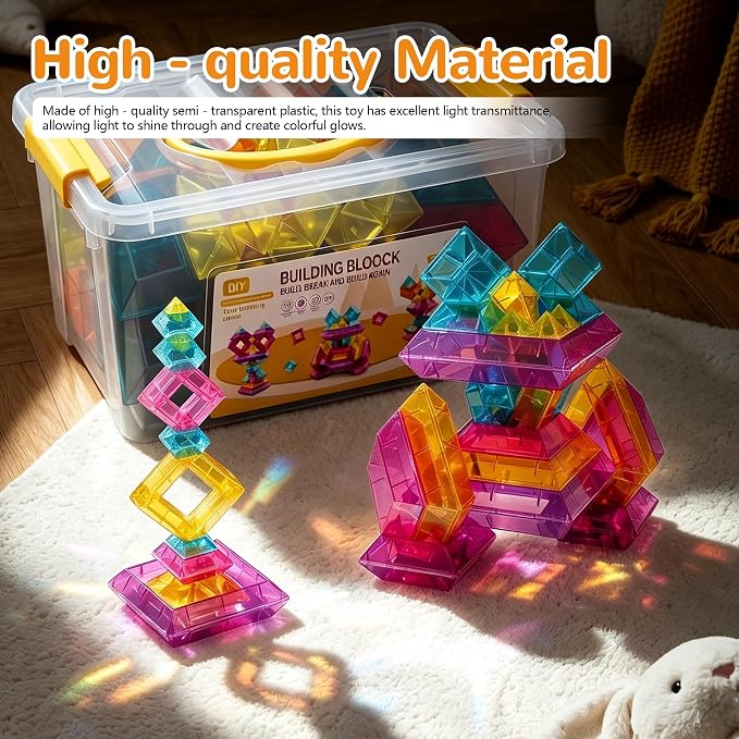 Building Blocks Set for Toddlers 2-5,40Pcs 3D Transparent Blocks Toys,DIY Pyramid Stacking Toy for Toddlers 2 3 4,STEM Preschool Learning Blocks for Kids,Sensory Gifts for Age of 1-3 2-4 Boys&Girls